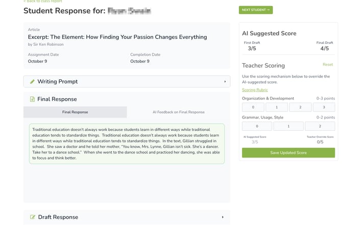 AI Writing Teacher View
