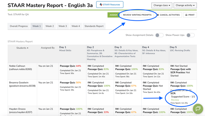 Review Writing Prompts from Report