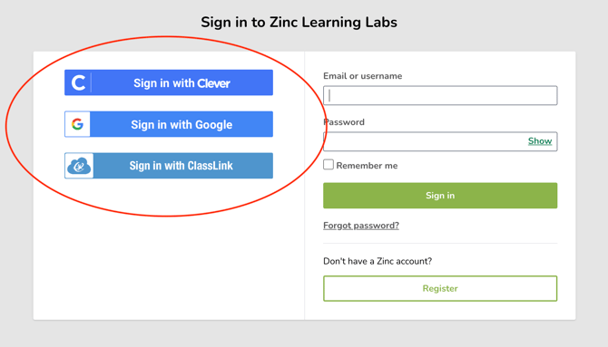 Sign In Page for ClassLink, Clever, and Google Classroom