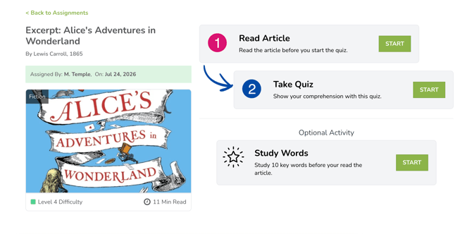 Student Article Page - Quiz Only