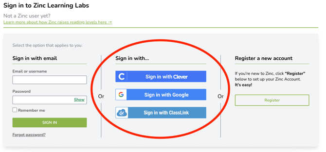 Zinc Sign In Page - Clever ClassLink Google