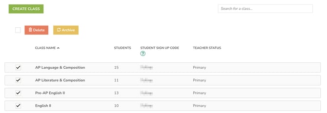 archiving or deleting classes