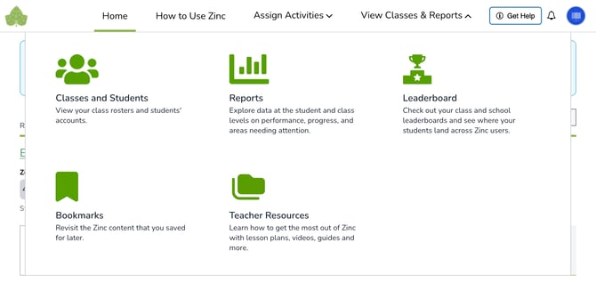 top menu view classes & reports-1